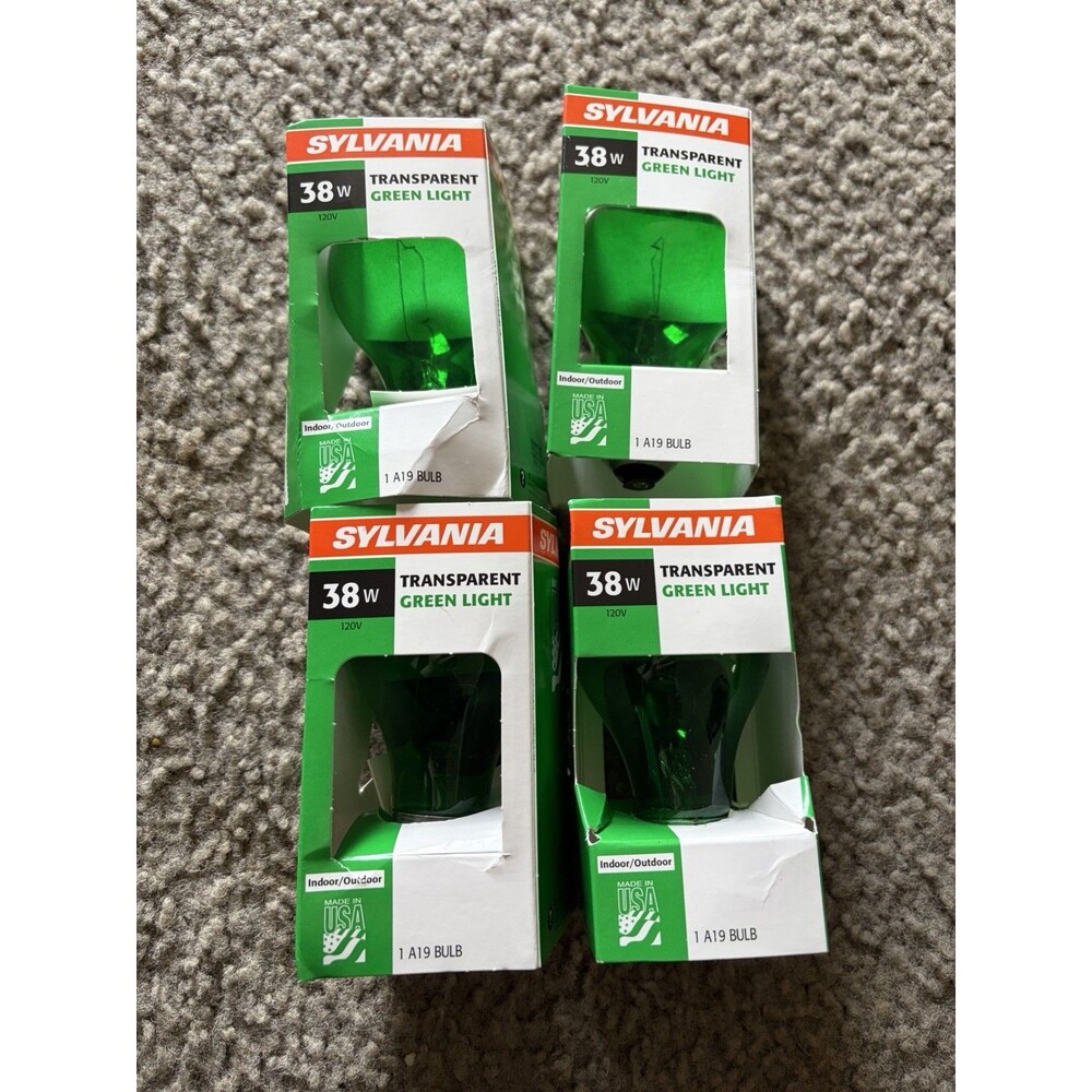 Lot of 4 Green Light Bulbs - Sylvania 38 Watt Indoor/Outdoor